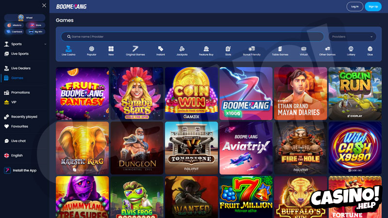 boomerangbet lobby screenshot