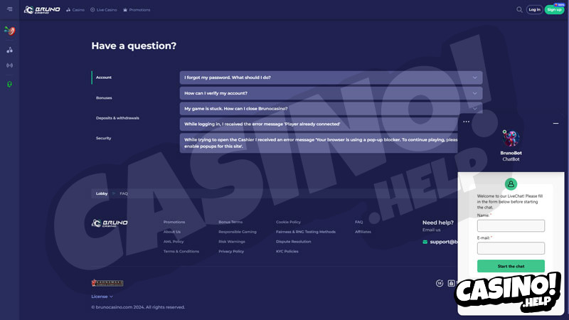 bruno-casino support screenshot
