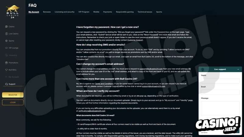 bull-casino support screenshot