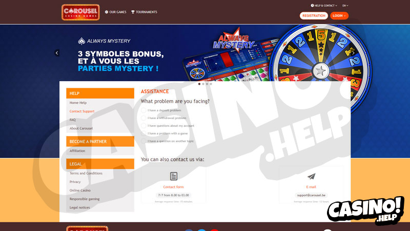 carousel-casino support screenshot