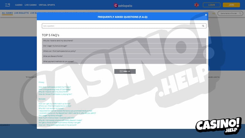 cashiopeia support screenshot