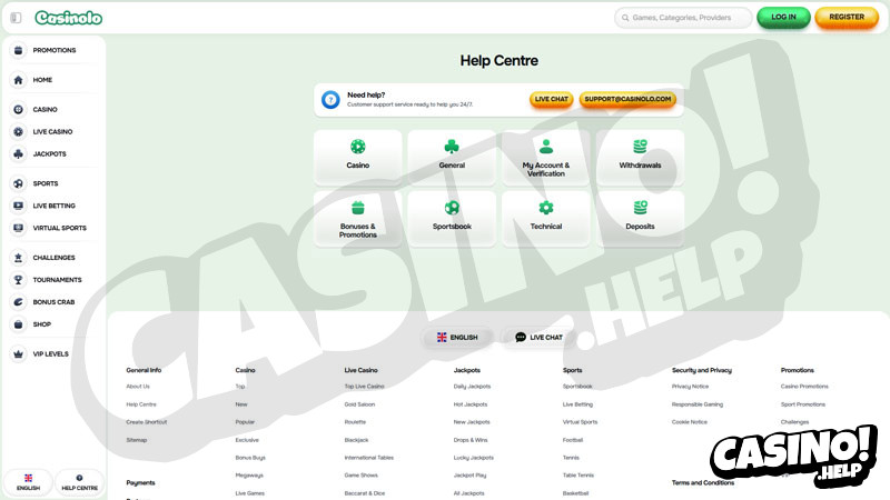 casinolo support screenshot