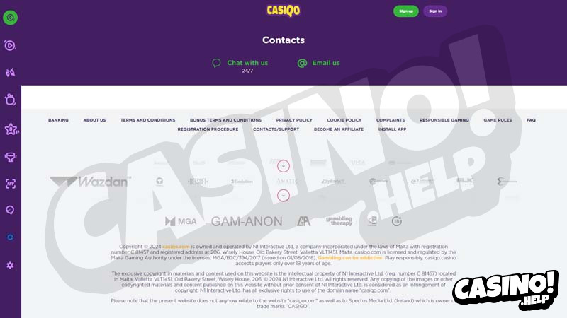casiqo support screenshot