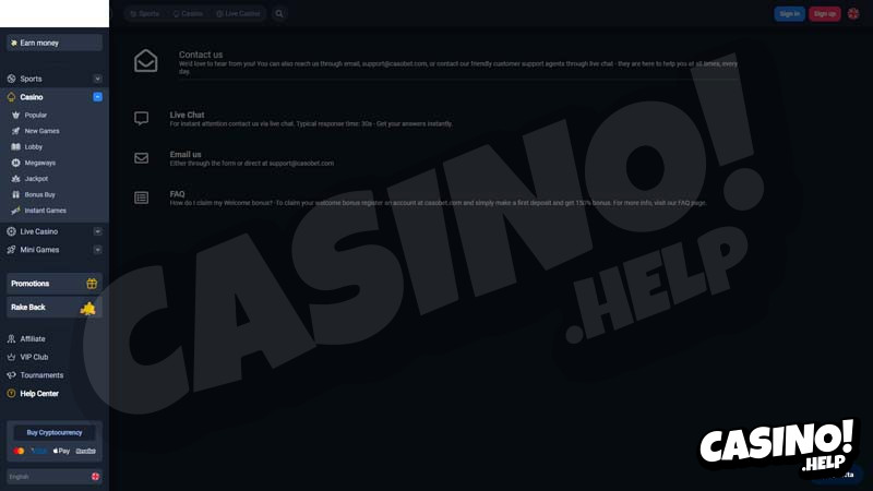 casobet support screenshot