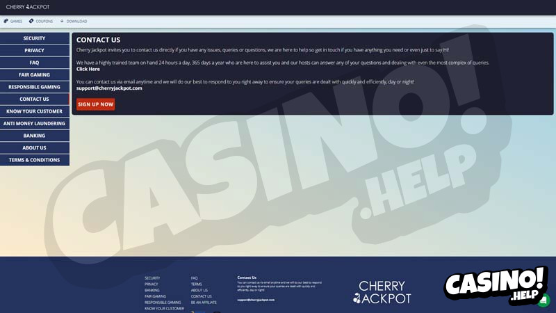 cherry-jackpot-casino support screenshot