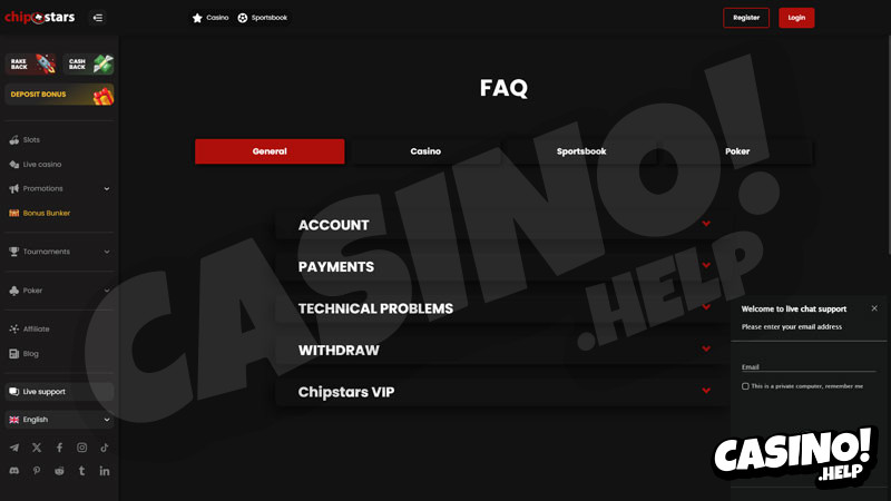 chipstars support screenshot