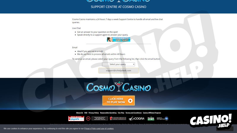 cosmo-casino support screenshot