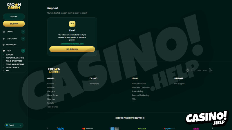 crowngreen support screenshot