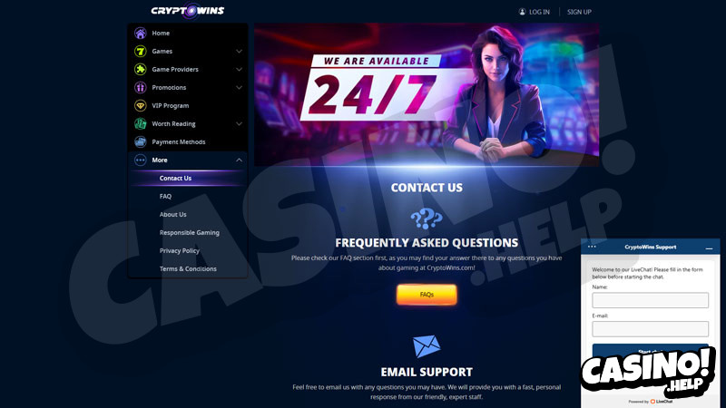 cryptowins support screenshot