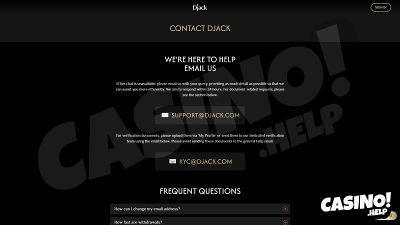djack support screenshot