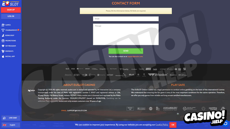 euslot-casino support screenshot