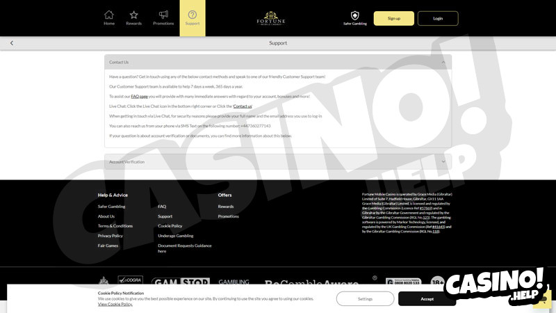 fortune-mobile-casino support screenshot