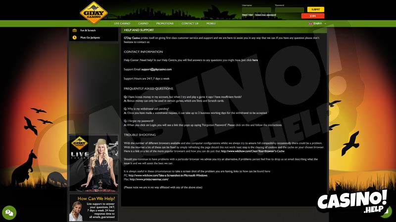 gday-casino support screenshot