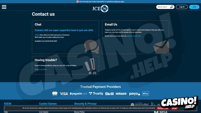 ice36 support screenshot