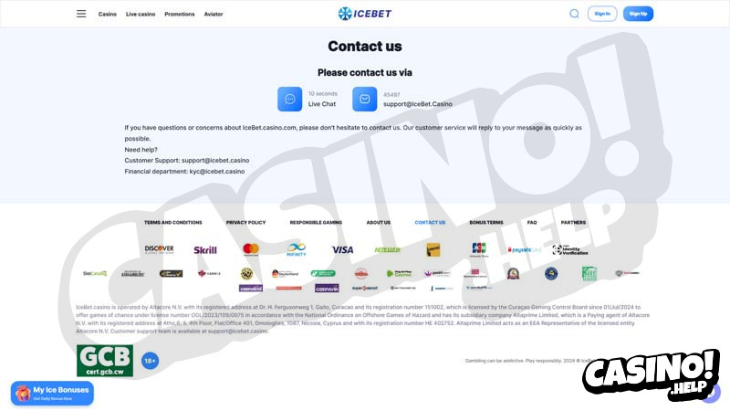 icebet support screenshot