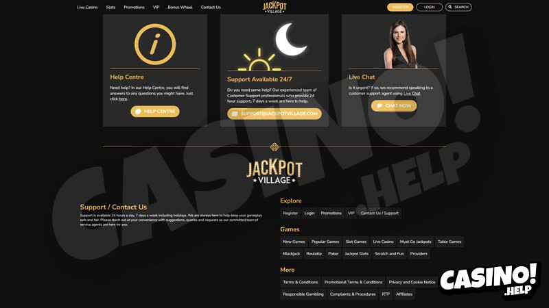 jackpot-village-casino support screenshot