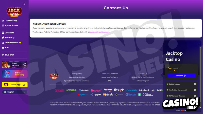 jacktop support screenshot
