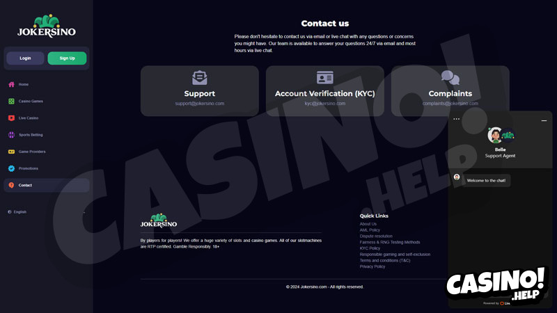 jokersino support screenshot