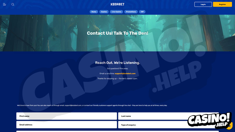 kodabet support screenshot