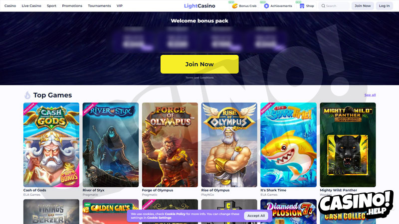 lightcasino lobby screenshot