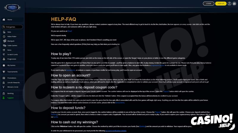 lincoln-casino support screenshot