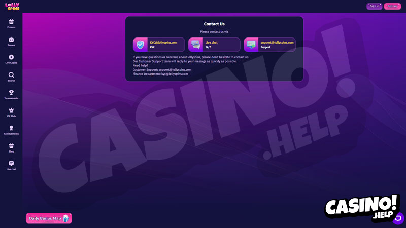 lolly-spins support screenshot