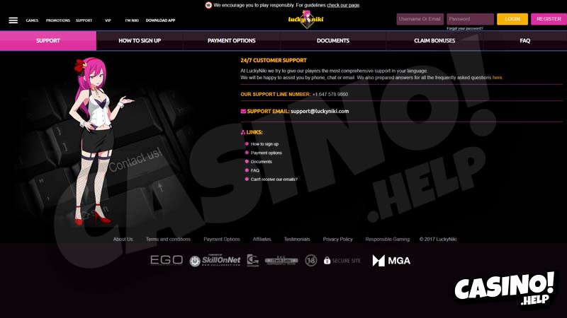 lucky-niki-casino support screenshot