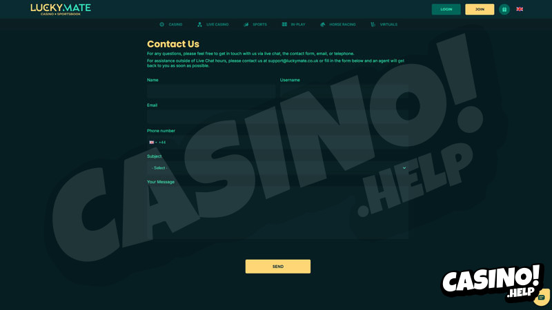 luckymate support screenshot