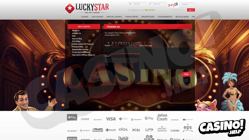 luckystar-casino support screenshot