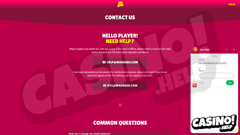 mad-rush support screenshot
