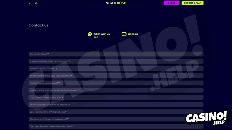 nightrush-casino support screenshot