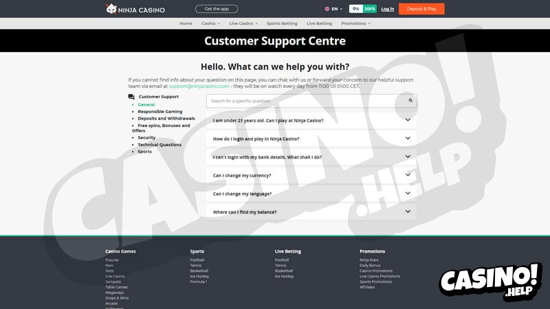 Thumbnail ninja-casino support