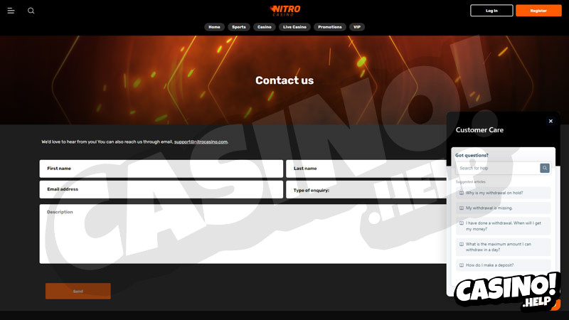 nitrocasino support screenshot