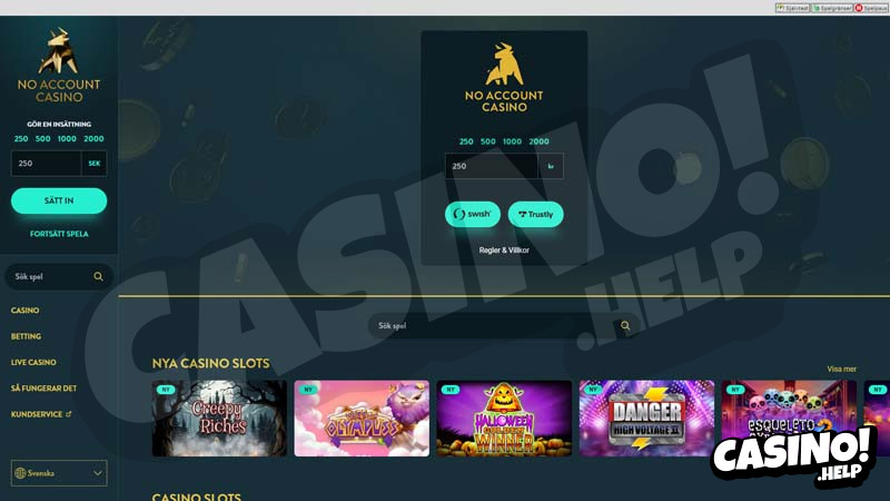 no-account-casino lobby screenshot