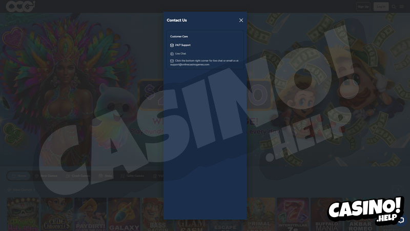 onlinecasinogames support screenshot