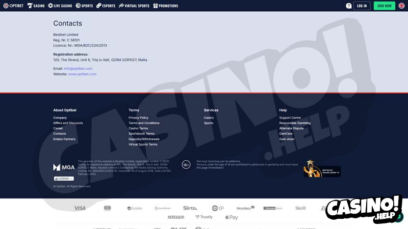 optibet-casino support screenshot