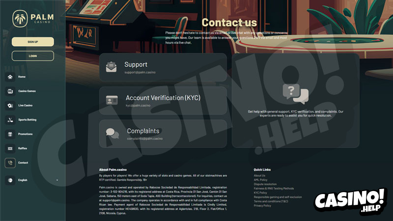 palm-casino support screenshot