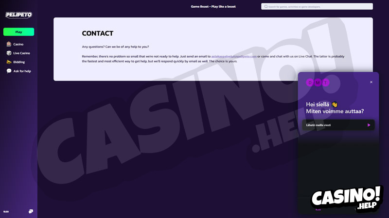 pelipeto support screenshot