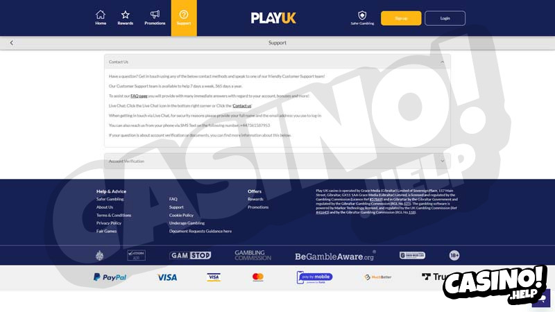 play-uk-casino support screenshot