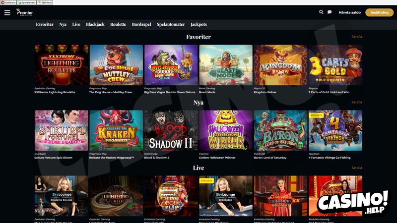 premier-live-casino lobby screenshot