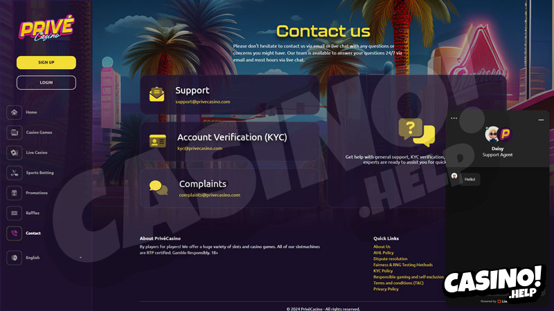 privecasino support screenshot