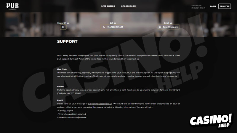 pub-casino support screenshot