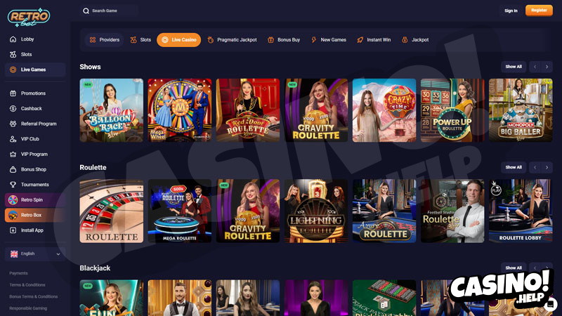 retro-bet live screenshot