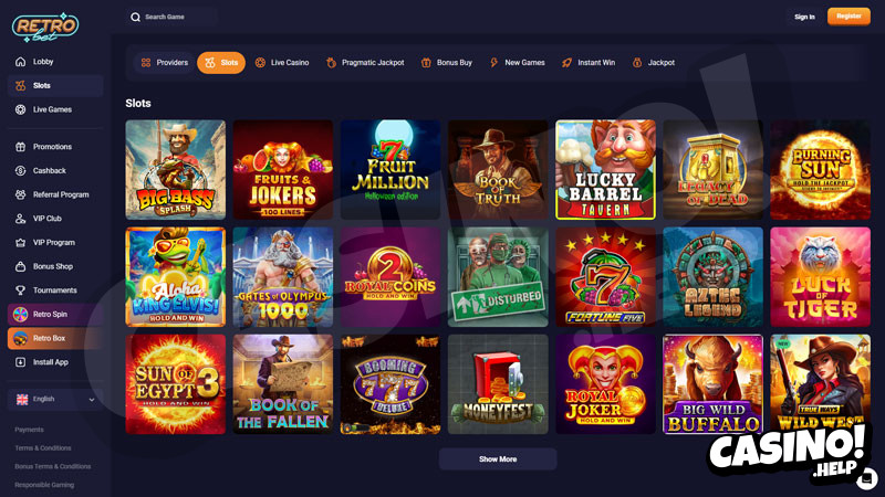 retro-bet slots screenshot