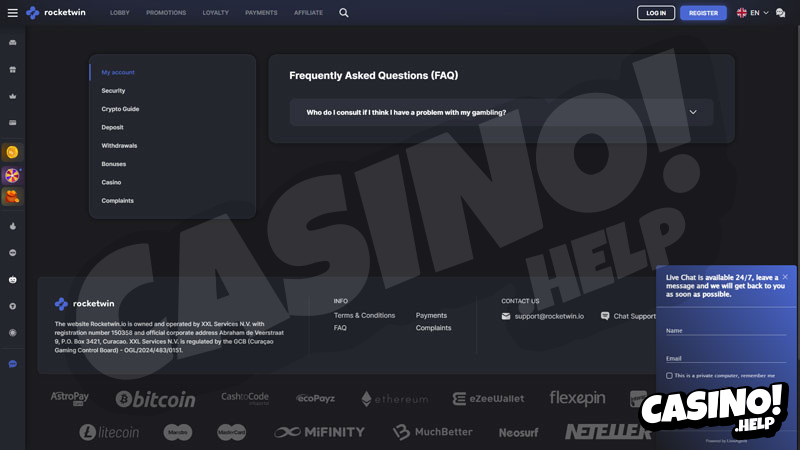 rocketwin support screenshot