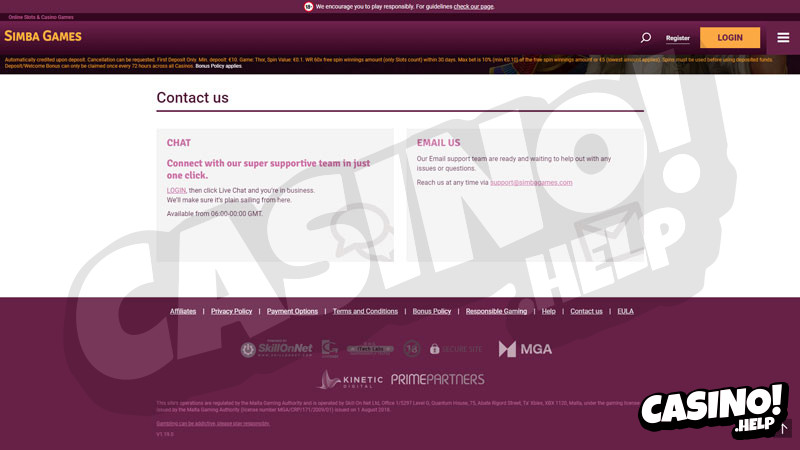 simbagames support screenshot
