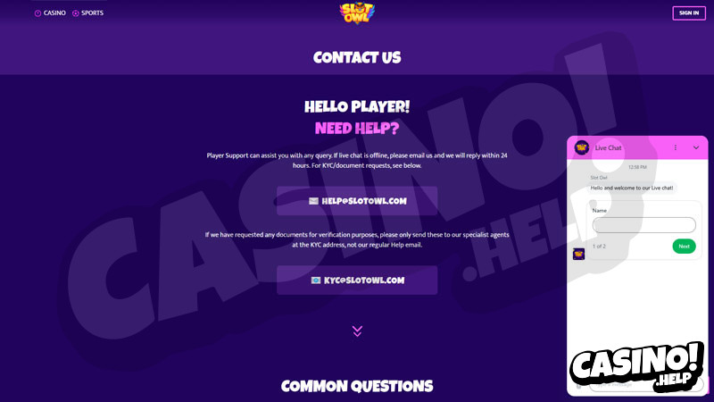 Thumbnail slot-owl support