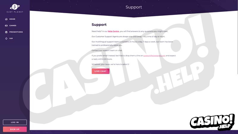 slot-planet-casino support screenshot