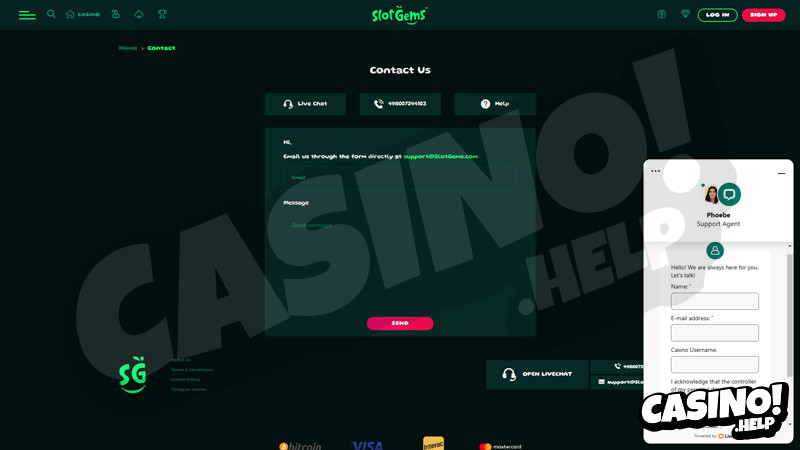 slotgems support screenshot