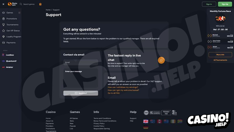 Thumbnail slotozen support